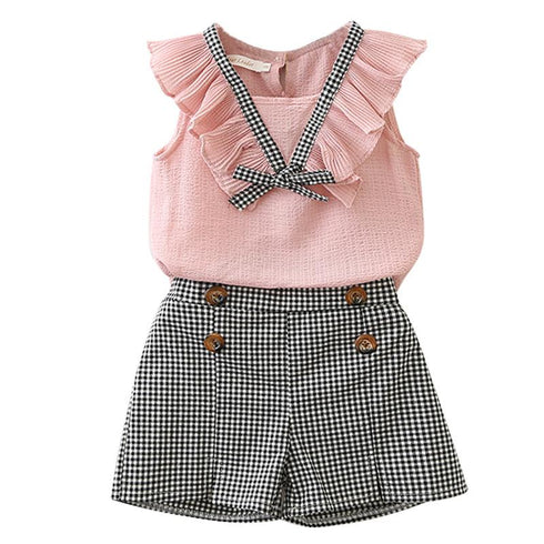 Summer Girls Plaid Vest Shorts Set